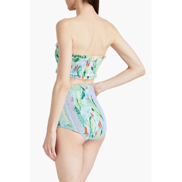 Charo Ruiz Strapless Shirred Printed Cotton Voile Top in Sky Blue - Picture 3 of 5